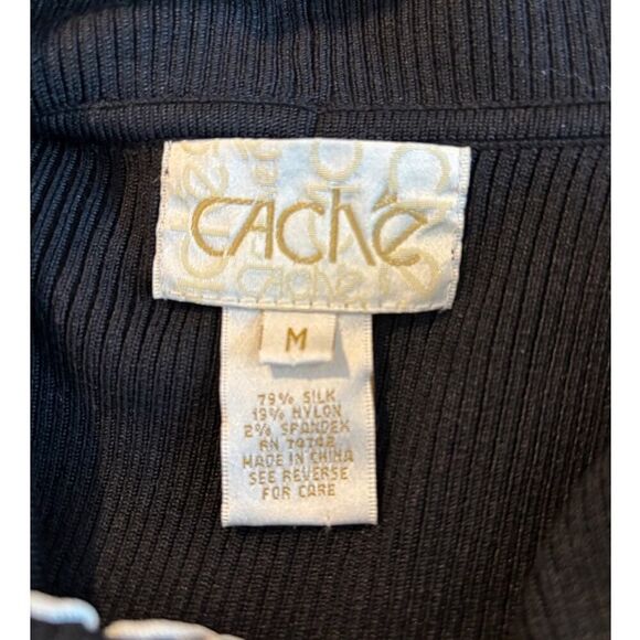 EUC! CACHE' Silk Blend Ribbed Knit Top Ruffle Cowl Neckline 3/4 Sleeve M - Picture 6 of 6